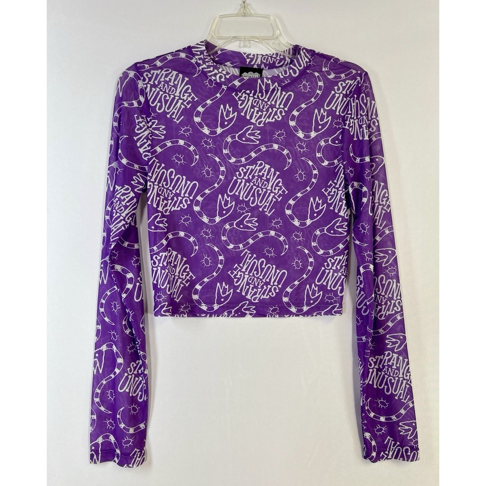 Beetlejuice women's size Medium Mesh Top Beetle Print Cropped purple grunge goth